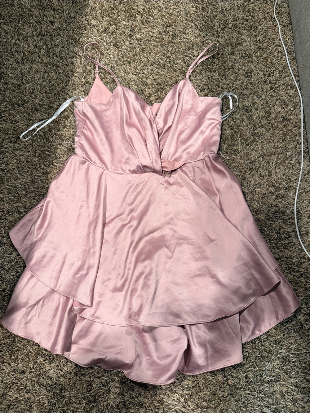 B Darlin Blush Pink Satin Ruffle Mini Dress